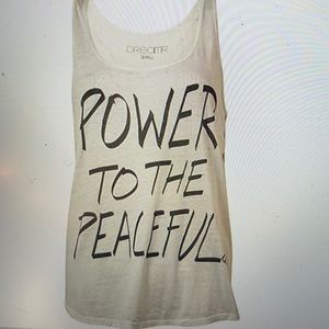 Dreamr Racer Back Tank Top White Power to the Peaceful active tank